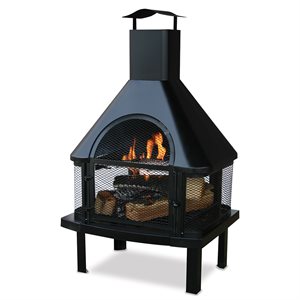 Endless Summer Black Wood Firehouse with Chimney